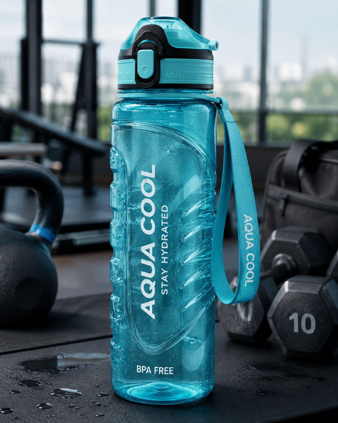 Plastic aqua cool Water Bottle Gym